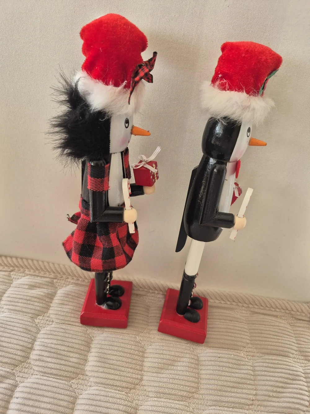 Red Holiday Nutcracker Couple Penguin Figurines - Festive Decor